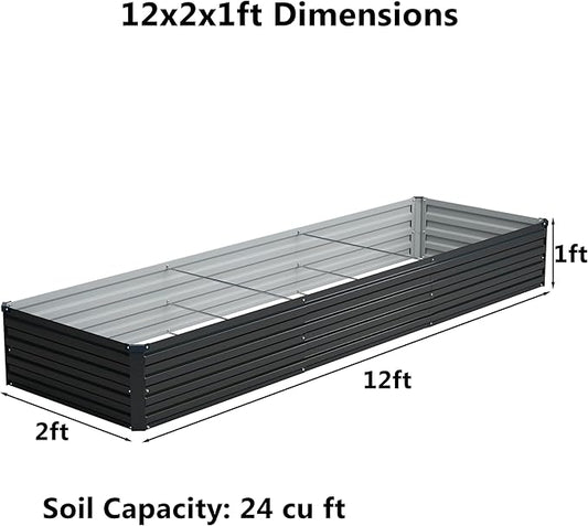 12x2x1 ft(2 Pack) Galvanized Raised Garden Bed,Outdoor Planter Box Metal Patio Kit Planting Bed for Vegetables Flowers and Succulents,Black