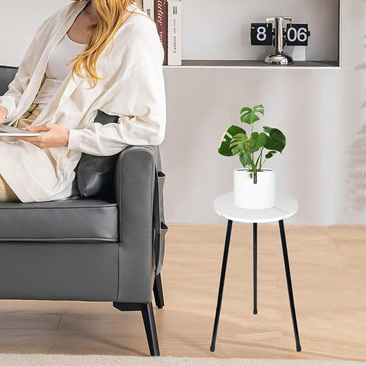 ARTORA Indoor Plant Stand, Mid Century Wood Plant Stool Adjustable White Corner Tall Plant Sand Marble Texture Small Round End Table 18 Inch Plant Holder for Flower Pots Modern Home Decor (18.11' x 9.25")