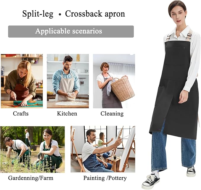 Pottery Apron Split Leg Waterproof Unisex Crossback Apron with Large Pockets
