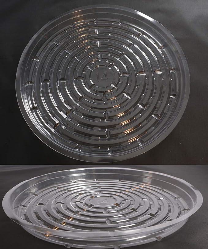 HORTIPOTS Clear Plant Saucer 14 inch Plastic Pot Saucers (Pack of 10) Actual Size is only 13 inch with Plant Stake Labels