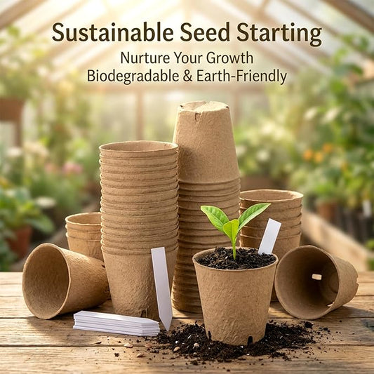 3.1Inch Peat Pots with Labels - 25Pcs Biodegradable Pots for Seedlings with Drainage Holes,Garden Plant Nursery Pots with 25Pcs Plant Labels,Seed Starting Trays for Flower Vegetable Tomato