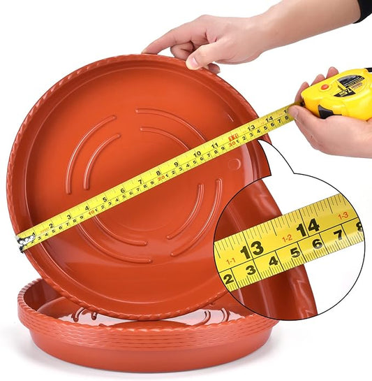 14 Inches Red Brown Plant Saucers for Outdoors Pots, 5 Gallon Grow Bag Saucer 12.5 inches in Base, 6 Packs Sturdy Round Plastic Plant Trays for Indoors.
