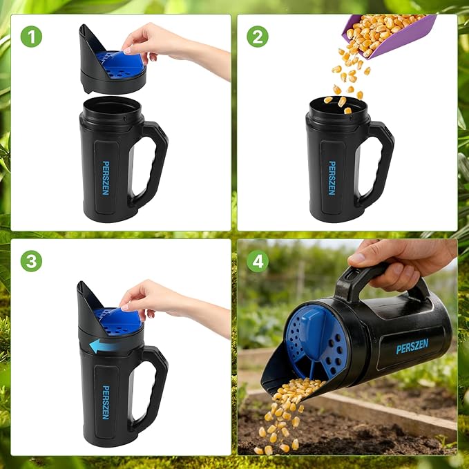 Handheld Spreader for Fertilizer, Grass Seed and Ice Melt, Multi-Use Seed Spreaders for Lawns with Adjustable Openings, 84 Oz Capacity Lawn Spreader for Yards and Garden Care