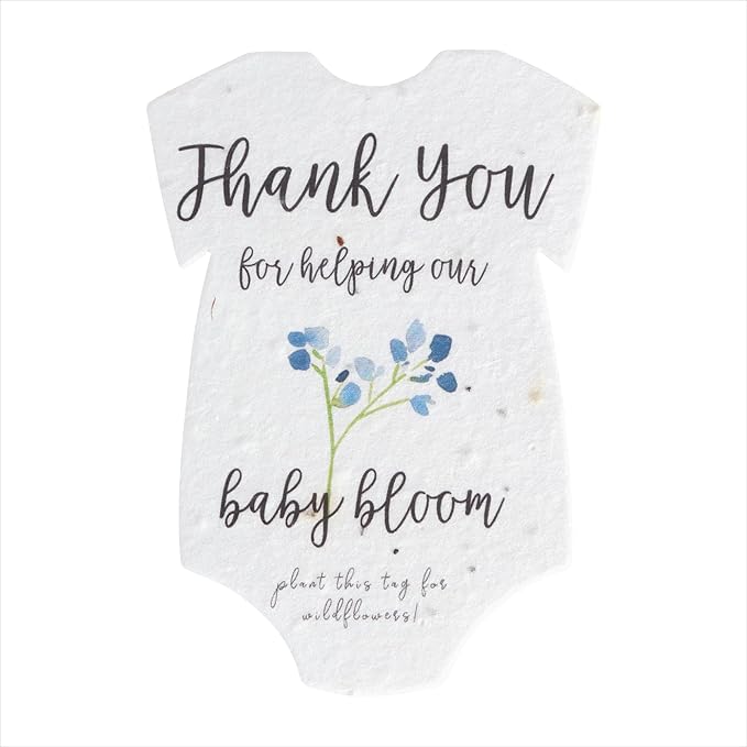Onesie Seed Paper – 15 Blue Shower Favors for Guests with Wildflower Seeds, Writable & Plantable, Shower Favor Gifts for Guest