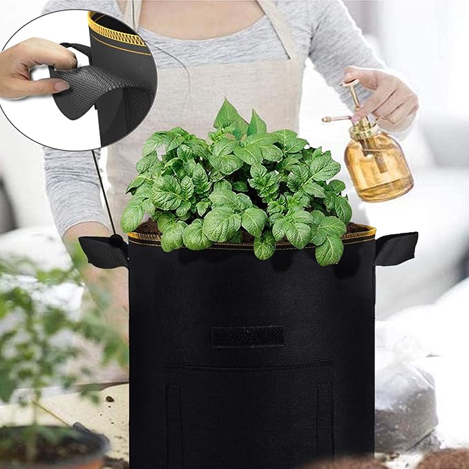Potato Grow Bags with Flap, Premium Double Layer Breathable Nonwoven Cloth Planter Pot with Handles and Harvest Window for Potato Tomato and Vegetables (5Gallon, 5Packs)