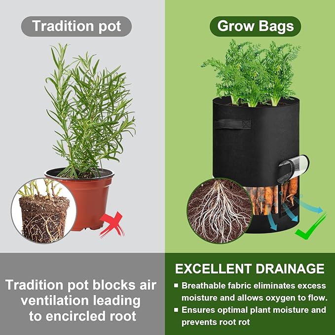 succulentlovers 3Pack 16 Gallon Potato Grow Bags with 360° Visibility, Plant Grow Bags Heavy Duty Thickened Nonwoven Fabric with Handles and Harvest Window Access Flap for Planting Vegetables Flowers