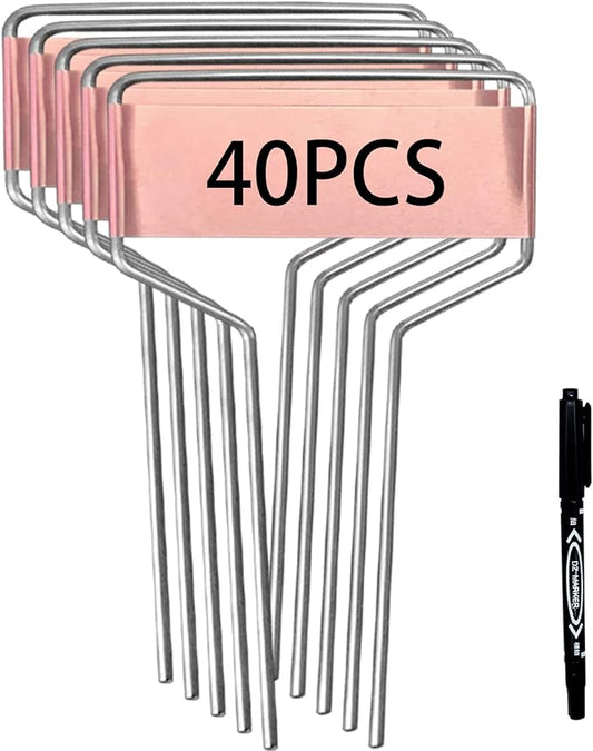 Wehhbtye 40 PCS Metal Plant Label Stakes - Copper Metal Plant Tags,High Copper Plate Plant Labels,Coppers Plant Tags with 1 Maker Pen for Flowers, Vegetables, Seedlings, Seed,etc