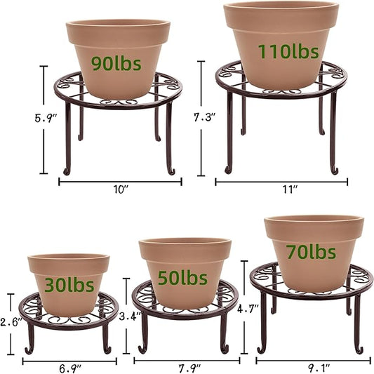 Plant Stand Indoor 5 Pack Brown Metal Plant Stands Outdoor Heavy Duty Flower Pot Stands for Multiple Plants Rustproof Iron Round Plant Holder for Plants Indoor Planter for outdoor plants & Garden Decor 