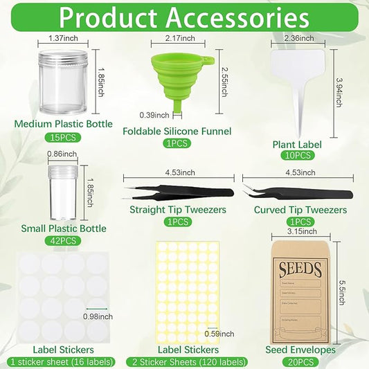 57 Slots Seed Storage Organizer Box with 0.6 oz 1.5 oz Garden Seed Containers, Label Stickers, Plant Label, Envelopes, Zipper Closure Seed Holder Organizer Kit for Vegetable/Flower/Plants Seed Saving