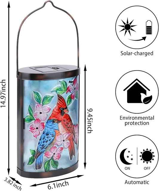 Hanging Solar Lantern Outdoor Bluebird Waterproof LED Cardinal Light Decorative Tabletop Lamp for Patio Garden Yard Decor