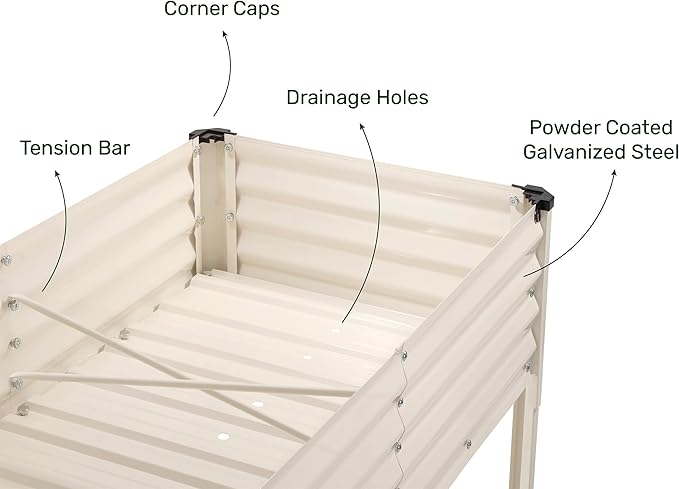 Galvanized Raised Garden Beds Outdoor with Legs // 48×24×31in Elevated Planter Box for Vegetables, Flowers (White) // Large Metal Garden Bed for Backyard Patio Gardening