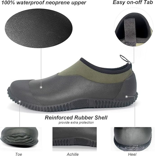 SWIFTFROG Men’s Garden Boots - Unisex Waterproof Ankle Slip-On Footwear Rubber Rain Boots for Men Women Outdoor,Camping,Gardening