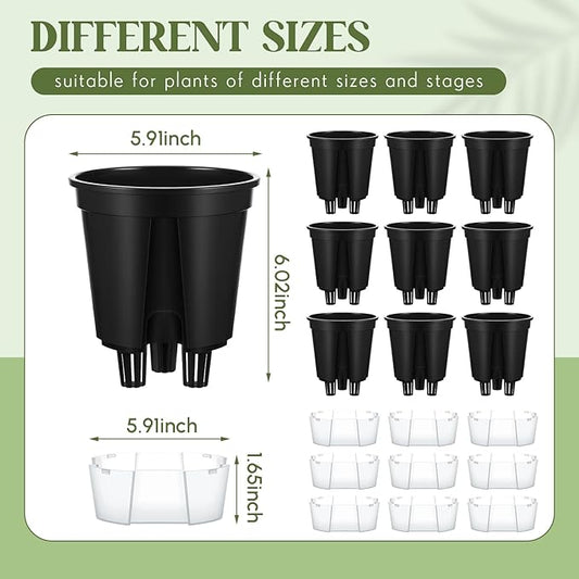 Self Watering Pots for Indoor Plants with Deep Reservoir and High Drainage Holes for Outdoor Plants and Flowers, Bare Root Planter (5.91'',Black,9 Pcs)
