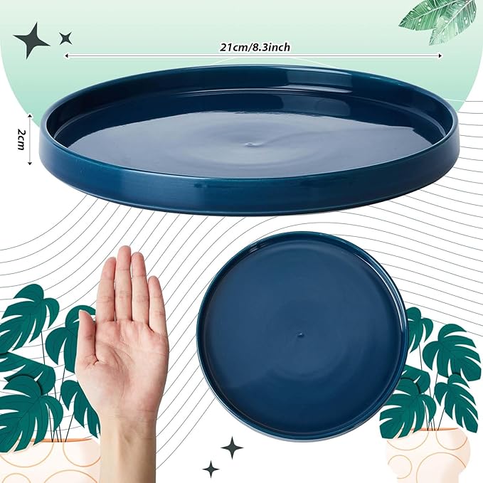 2 Pcs 8 Inch Ceramic Plant Saucer Outdoor Indoor Plant Tray Round Flower Pot Drip Trays Blue Flower Drainage Tray Glazed Pots Base for Holding Water Drips and Soil