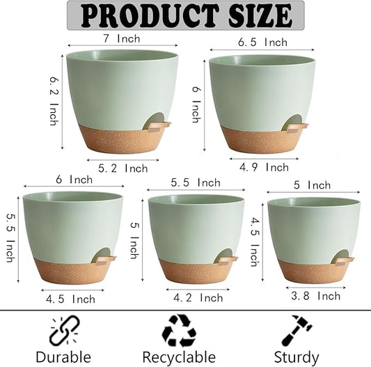 Indoor Plant Pots With Drainage Holes and Saucers Planting Pots for All HousePlants Green Plastic Flower Pots with Drainage Hole Self Watering Plant Pot Gift Idea For Home Decor Succulent Pots