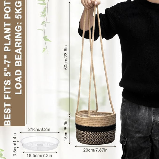 2 Packs Hanging Planter Basket 7.8" Cotton Rope Woven Plant Hangers Indoor Plant Boho Hanger Large Hanging Wall Plants for Outdoor Home Decorations Fence Planters Plant Flower Pots
