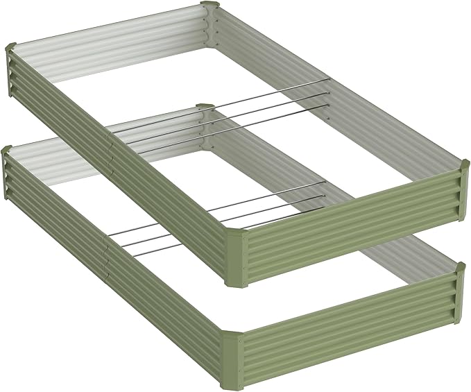 2PCS 8x4x1FT Galvanized Raised Garden Bed Kit, Galvanized Planter Raised Garden Boxes Outdoor, Large Metal Raised Garden Beds for Vegetables-Green