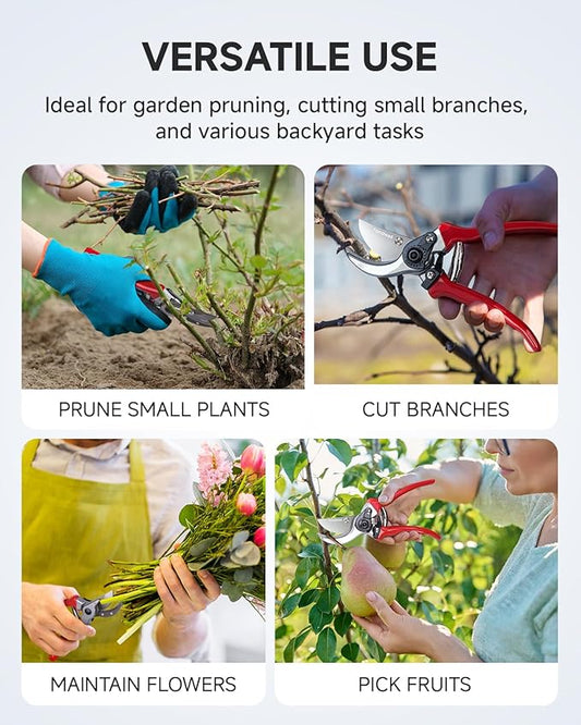 Fondwell 8.5" Bypass Pruning Shears for Gardening: Heavy Duty Garden Clippers Hand Pruners of High Cutting Efficiency
