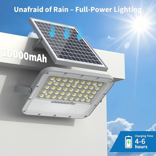 100W Solar Lights Outdoor 10000LM LED Automatic Light with 10000mAh Battery, IP65 Waterproof Outside Solar Powered Security Flood Light and 8.2ft Cable with Remote Control for Pathway, Patio & Yard