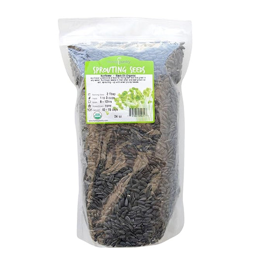 1.5 Lb Organic Non-GMO Black Oil Sunflower Microgreens and Sprouting Seeds (Shell On) - Edible Sun Flower Micro Green Seed, Organic Sprout Seeds for Sprouting, and Sprout Mix
