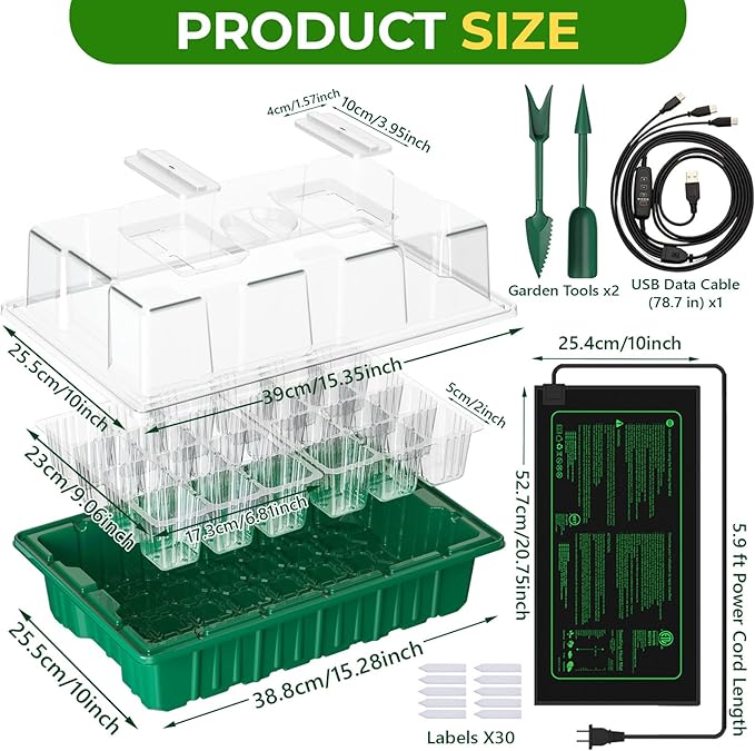 2026 Seed Starter Trays with Grow Lights and Heat Mat, 36 Extra Large Cells Plant Starting Kit,4 Timing Set,Humidity Domes Heightened Lids for Greenhouse Germination Seeds Growing Starting-1 pack