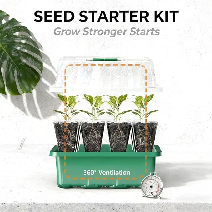 10-Pack Seed Starting Tray with Transparent Moisture-Lock Lid for Hydration and Heat Retention Seed Germination Starter Kit (120-Cell Tray Total) Easy Seedling Cultivation for Home Gardeners
