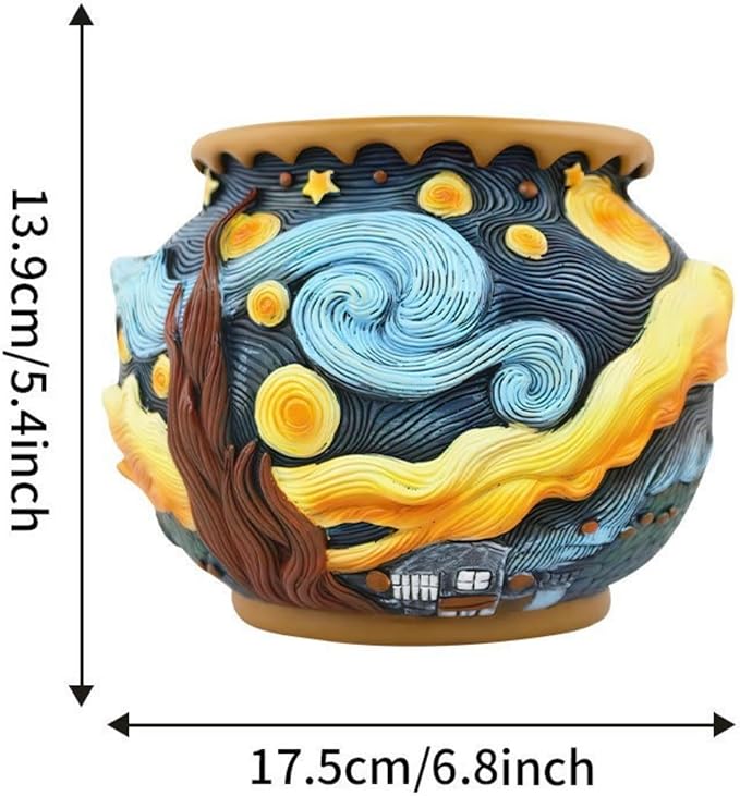 Starry Night Flower Pot – Fancy Theme Planter for Indoor & Outdoor Plants, Hand-Painted Plant Pot with Drainage Hole, Pretty Pot for Artificial or Real Plants, 6.8" Wide