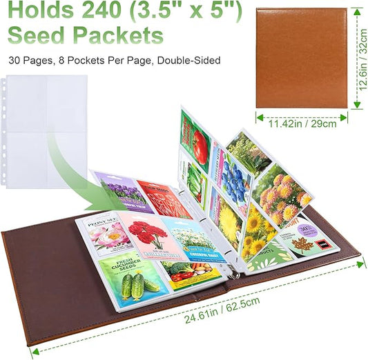 240 Pockets 3.5x5” Seed Packet Sleeves, 30 Pack Double Sided 4 Pocket Seed Organizer Sheet,Heavy Duty Garden Seeds Storage Pages for 3 Ring Binder, 8.5x11” Top Loading Clear Photo, Index Card Sleeves