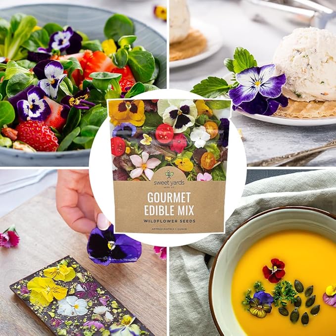 Wildflower Seeds Edible Flowers Mix - 1 Ounce Over 7,000 Open Pollinated Annual and Perennial Seeds