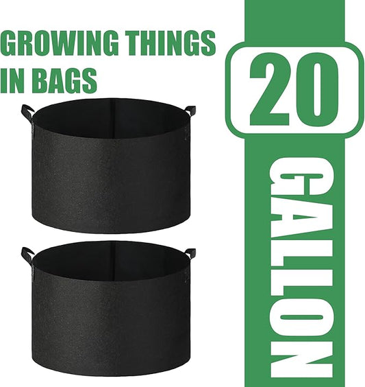 2-Pack 20 Gallon Fabric Grow Bags with Handle, Heavy Duty 300G Thickened Nonwoven with Handles and Reusable, Suitable for Garden Vegetables,Fruits and Flowers(Black)