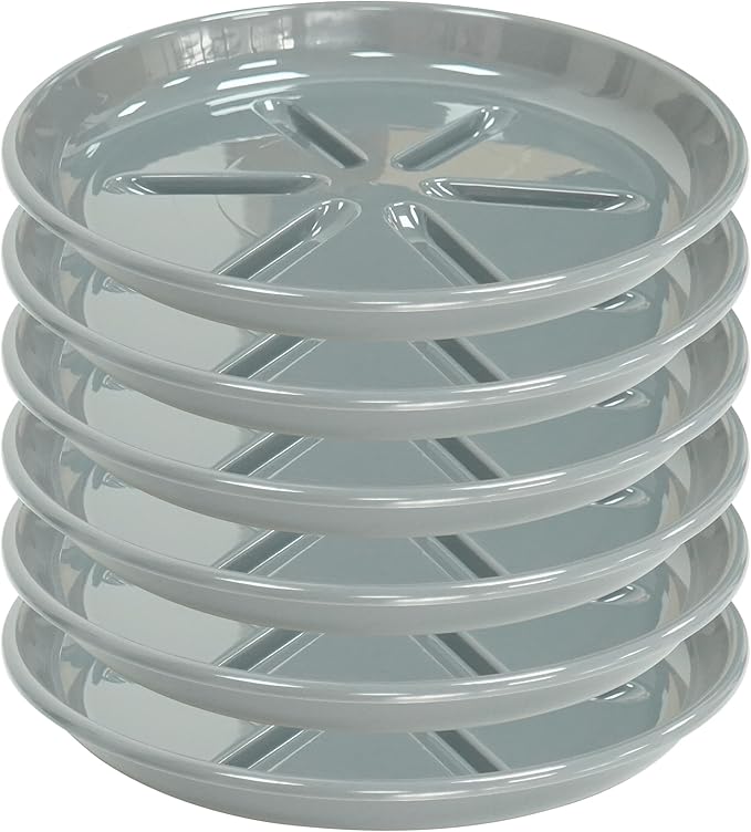 6 Pack of Plant Saucer 8 inch, Plant Trays for Indoors No Holes, Plant Drip Trays for Indoors Outdoor, Plant Water Tray for Planters, Gray