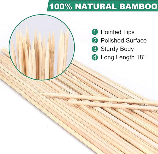 100 Pack 18'' Natural Bamboo Plant Stakes, Wood Plant Supports, Wood Garden Sticks for Plants Tomato Floral Potted, Wooden Sign Posting Garden Sticks