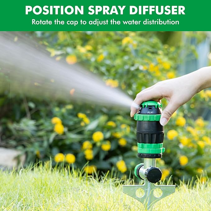 RESTMO Gear Drive Sprinkler with Metal Spike Base, 5-Pattern Heavy Duty Gardening Watering System, Multi-Adjustable Lawn Sprinkle for Garden Plant, Flower Bed and Large Yard Area Watering, Green