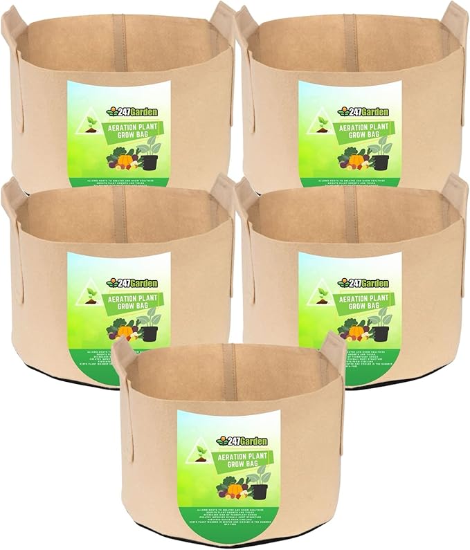 247Garden 5-Pack 40-Gallon Aeration Fabric Pot/Plant Grow Bag w/Handles (260 GSM, Tan w/Black Base, 17H x 26.5D)