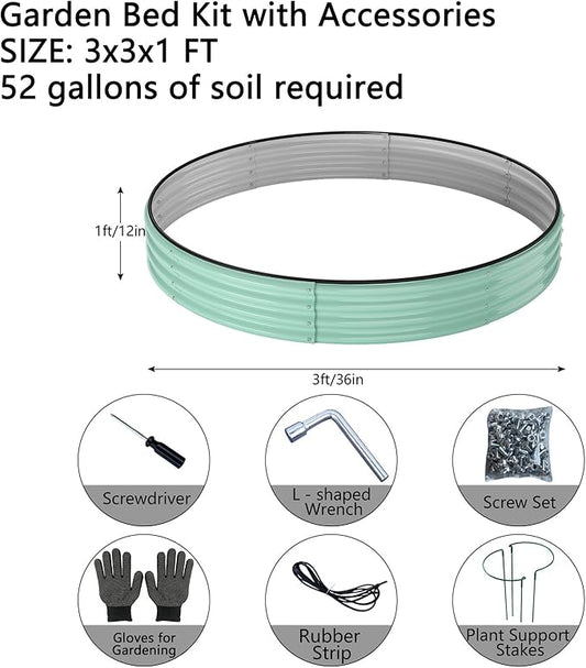 Galvanized Metal Planter Round Raised Garden Bed Kit for Gardening Outdoor,3x3x1ft 2PC Grow Garden Box Raised Flower Bed,Round Galvanized Planter Outdoor Large Metal Fire Pit Ring Green