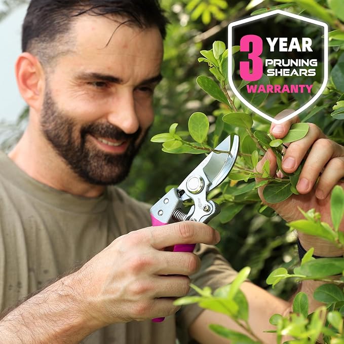 DECERK 8.5" Professional Bypass Pruning Shears – Heavy Duty Garden Scissors & Clippers for Branch Trimming, Ultra Sharp SK5 Blade, Ergonomic Handle, Perfect Gardening Gift for Women, 2025 Pink Tools