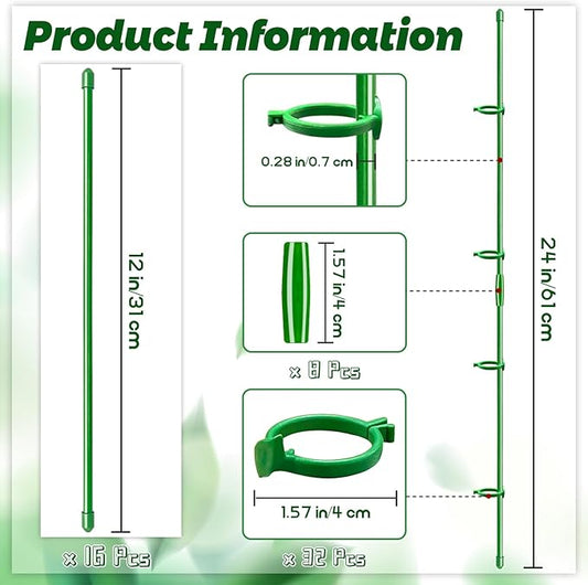 Plant Stakes 12 Inch Adjustable Length Plant Support Stake Orchid Stick with Clips Garden Pole for Indoor Outdoor Tomatoes Beans Vegetable