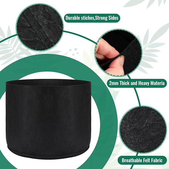 Zubebe 8 Pcs 50 Gallon Plant Grow Bags Large Reusable Planting Pots Nonwoven Fabric Grow Pot Aeration Fabric Garden Bed Outdoor Cloth Garden Containers for Flowers Fruits Vegetables, Black