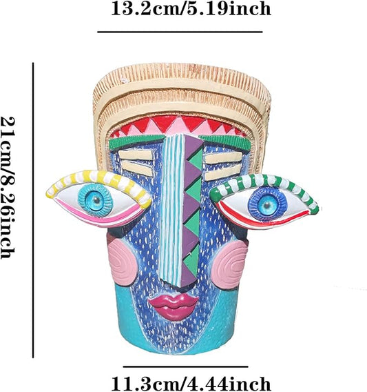 Big Eye Face Planter, Tall Cartoon Abstract Resin Flower Pot, Colorful Funky Vase for Succulents (Blue, Large)