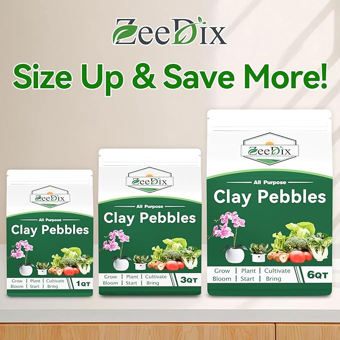 Zeedix 3QT Leca Clay Pebbles for Plants, 4mm-16mm Clay Balls Hydroton Leca Balls for Hydroponic Growing Gardening Orchids Drainage Decoration Aquaponics