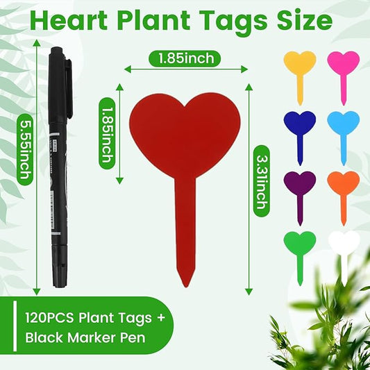 120PCS Plant Labels for Seedlings Garden Markers Plastic Plant Labels for Outdoor Garden Waterproof Heart Shaped Tags for Plants with Permanet Marking Pen Gardening Supplies
