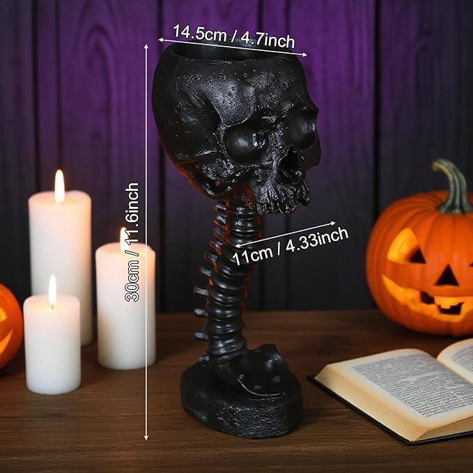 Skull Planter Gothic Skull Vase, Resin Skulls Bowl with Spine Stand Spooky Halloween Skeleton Tall Planters Centerpiece for Gothic Home Decor, Flower Pot, Candy Bowl