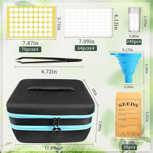 240 Slots Seed Storage Organizer with 30 Envelopes Portable Sturdy Seeds Container Box Airtight Garden Seed Saver Saving Kit (large-240 Slots)