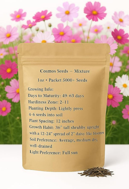 Crazy Cosmos Mix Wildflower Seeds for Planting – 1 oz – 5000+ Seeds, Easy to Grow, Attracts Butterflies, Multiple Colors