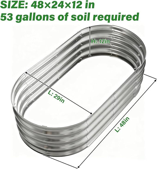 Galvanized Raised Garden Bed for Outdoor: 4X2X1ft Durable Metal Vegetable Plant Container Kit - Oval Planter Box for Gardening Flower Trough (2 Pack)