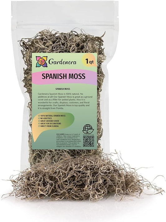 Gardenera Premium Natural Spanish Moss | Natural Preserved - Great Ground Cover - Filler for Potted Plants - 5 Quart Bag