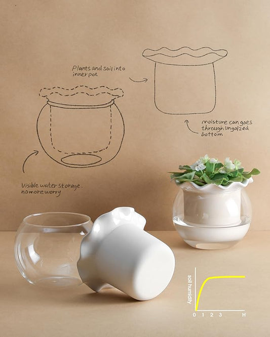 6 Inch African Violet Pots Maintenance, Glass Self-Watering Planter for Indoor Plants - Ideal Flower Pot for Thriving Indoor Gardens, Pots Only (Version 2)