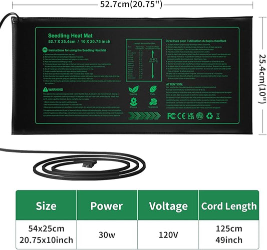 NAMOTEK Seedling Heat Mat, 10" x 20.75" Waterproof Plant Heating Mat, Warm Hydroponic Heating Pad for Indoor Home Gardening Seed Starter,Germination, Greenhouse