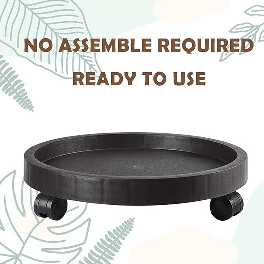 11 Inch Planter Caddies Rolling Saucer Caddy with Wheels, Heavy Duty Wheeled Stand for Potted Plant, Round Coaster Roller Base Tray with Casters, Flower Pot Dolly Holder for Indoor Outdoor