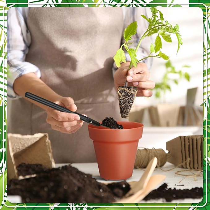 36 Pcs Cupcake Plant Nursery Pots with Humidity Dome Small Flower Pots Plastic Planting Containers Cups with Saucers and Shovel for Indoor Outdoor Plant Succulent Display (Classic)